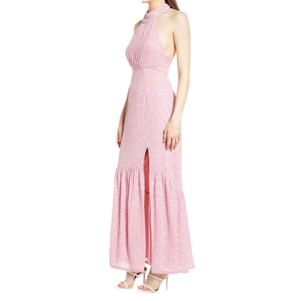 NWOT SAYLOR Audie Sequin Halter Maxi Dress In Pink
